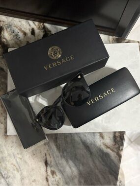 Versace Black Sunglasses with Gold Logo Accents